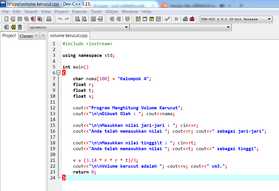 JustCallMeNoobBlogger: Menghitung Volume Kerucut Menggunakan Progam Dev ...
