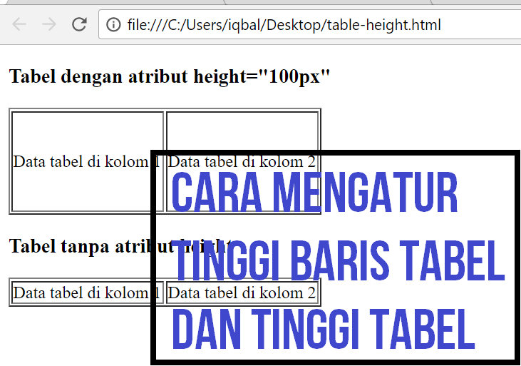 Tutorial Tabel HTML Cara Mengatur Tinggi Baris Tabel dan Tinggi Tabel
