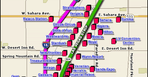 maps of dallas: Map of Las Vegas Strip
