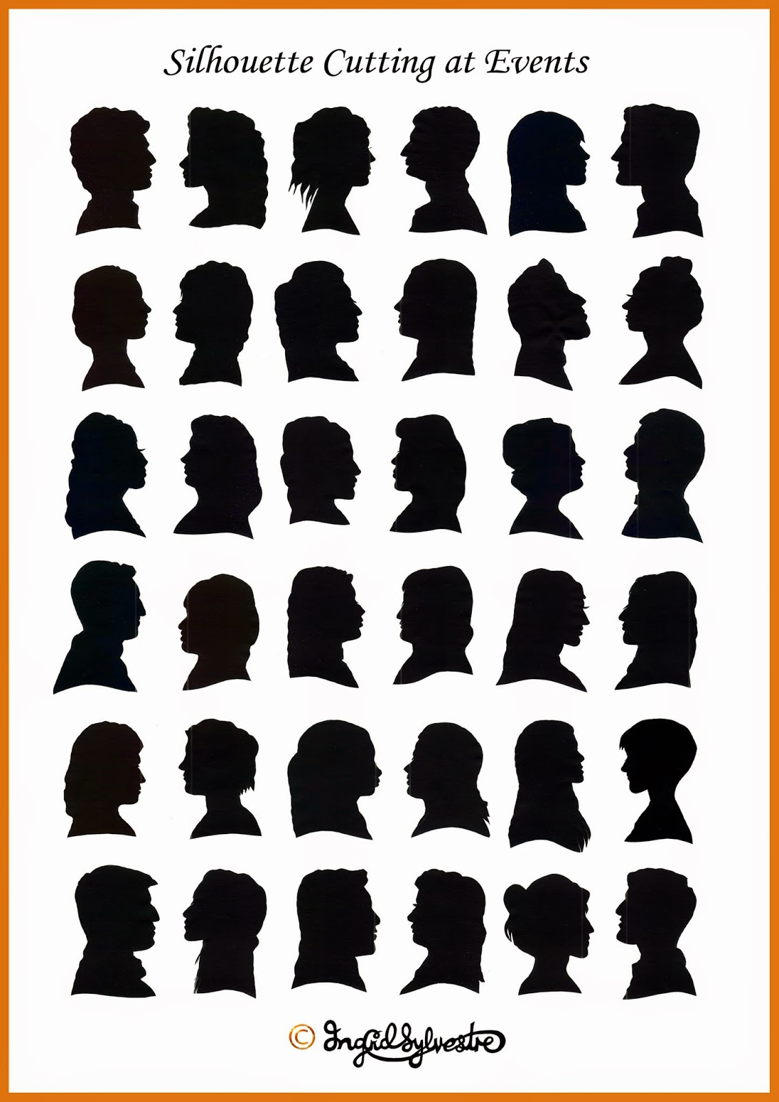 Silhouettes cut by UK silhouette artist - shadow cutter Ingrid Sylvestre, weddings, parties, proms, corporate events