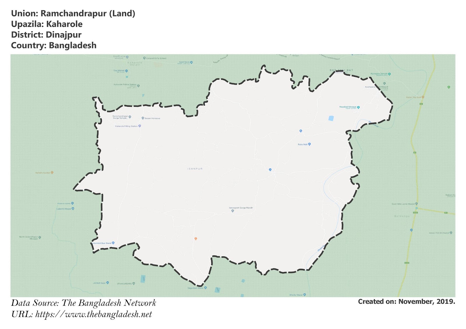 Map of Ramchandrapur of Dinajpur, Bangladesh.