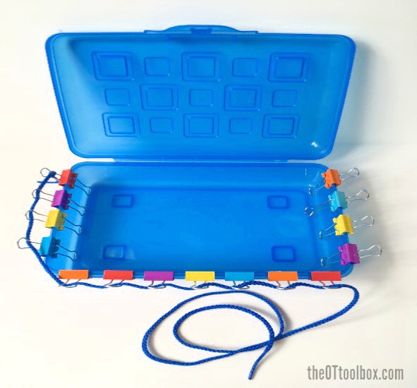 This pediatric occupational therapy activity helps kids with fine motor skills, bilateral coordination, and eye-hand coordination in occupational therapy. This pediatric occupational therapy activity helps kids with fine motor skills, bilateral coordination, and eye-hand coordination in occupational therapy.