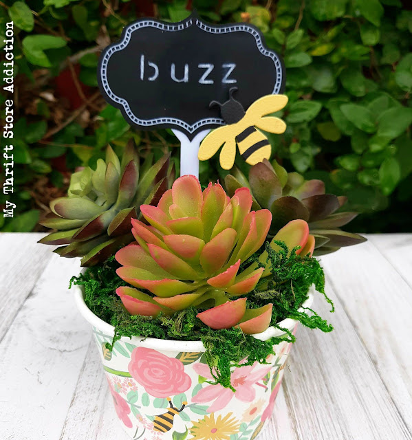 Learn how to craft this bee-utiful repurposed succulent planter using dollar store supplies! repurposed dollar store succulent planter