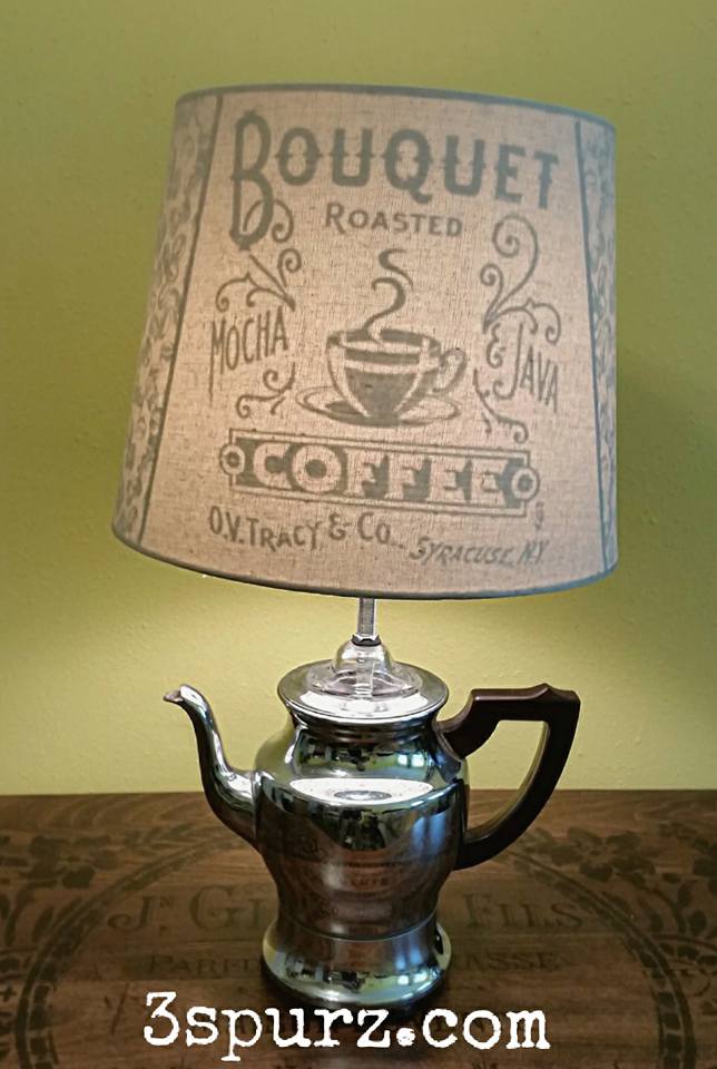 3 Spurz DandC Repurposed /Refurbished Creations!! Small Coffee Pot lamp