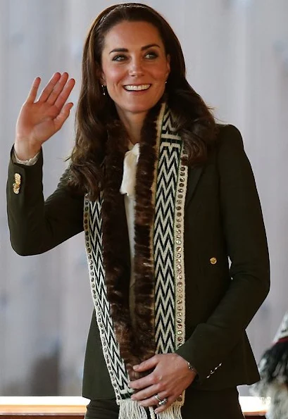 Kate Middleton wore a new Smythe Wool Duchess Blazer. and Somerset by Alice Temperley Spot Pretty Blouse.