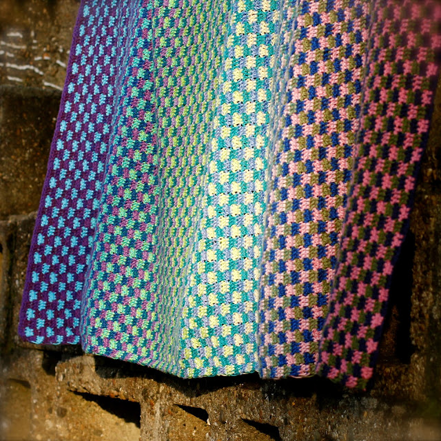 Trio Blanket (free crochet pattern) by Susan Carlson of Felted Button using 3 Scheepjes Whirls