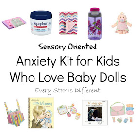 Sensory oriented anxiety kit for kids who love baby dolls.