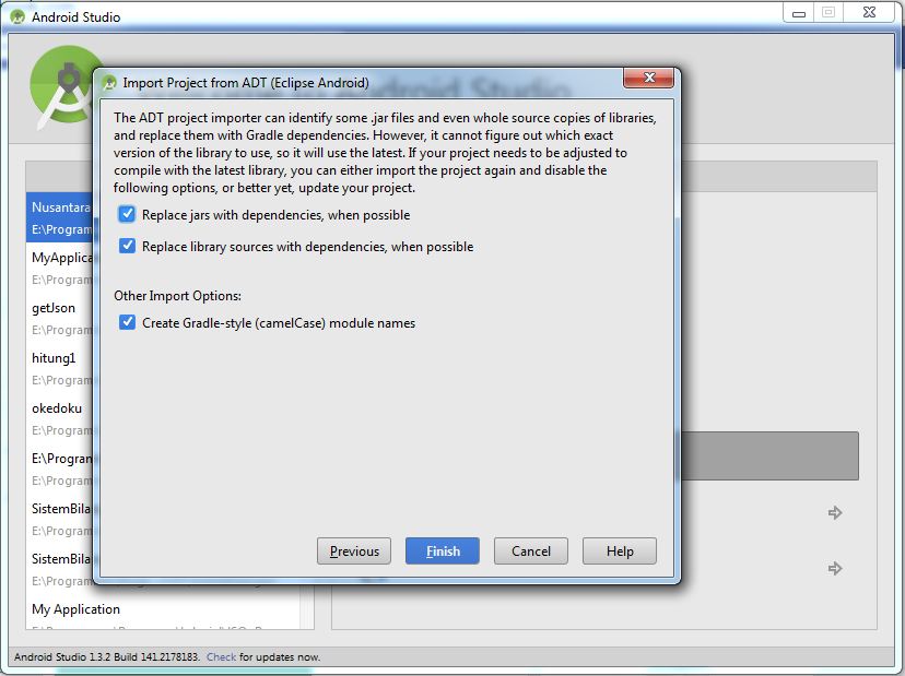 импортировать проект