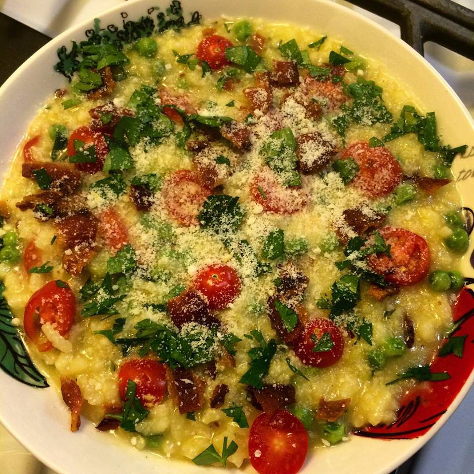 Carla's Kitchen Capers Risotto with Bacon, Tomato and Peas