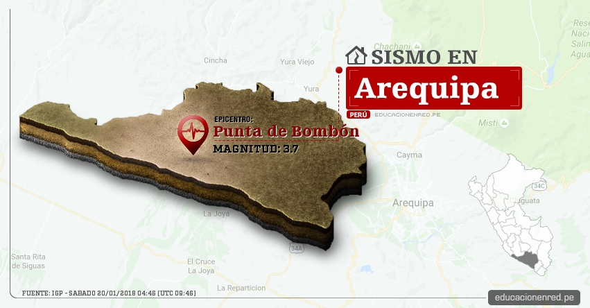 Temblor en Arequipa de Magnitud 3.7 (Hoy Sábado 20 Enero 2018) Sismo - Epicentro - Punta de Bombón - Islay - IGP - www.igp.gob.pe Temblor en Arequipa de Magnitud 3.7 (Hoy Sábado 20 Enero 2018) Sismo - Epicentro - Punta de Bombón - Islay - IGP - www.igp.gob.pe