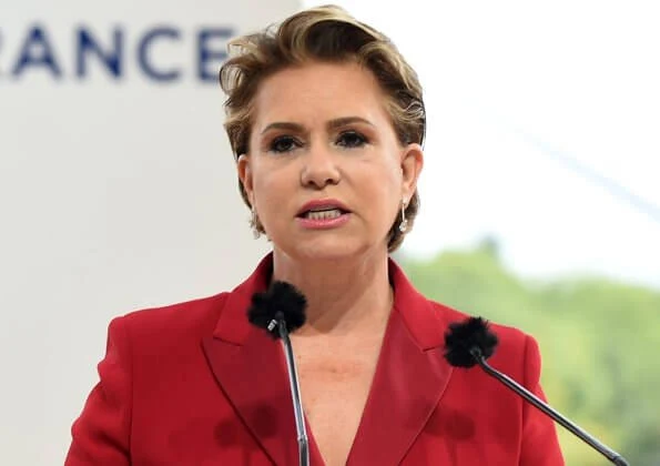 Grand Duchess Maria Teresa of Luxembourg, wore a red blazer and trousers, pantsuits by Emporio Armani