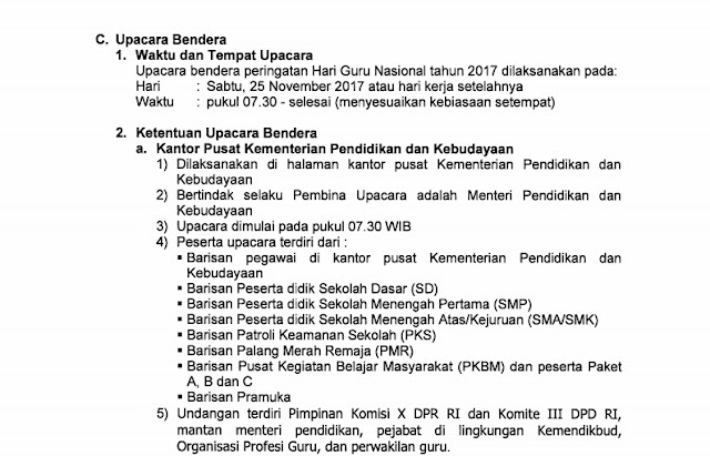 Pedoman Pelaksanaan Upacara Bendera Peringatan Hari Guru Nasional Tahun 2017 Pedoman Pelaksanaan Upacara Bendera Peringatan Hari Guru Nasional Tahun 2017