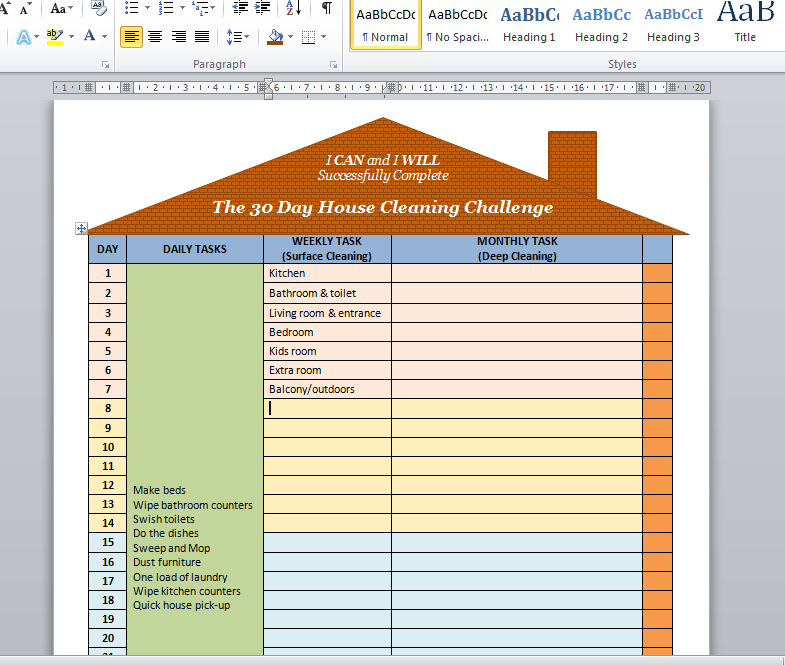 weekly and monthly cleaning schedule