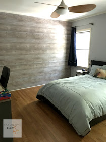 Fake planked wall with wallpaper in a teen boy's room :: OrganizingMadeFun.com