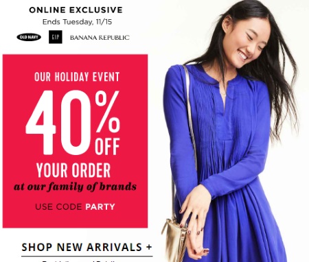Old Navy, Gap & Banana Republic Holiday Event 40% Off Old Navy, Gap & Banana Republic Holiday Event 40% Off