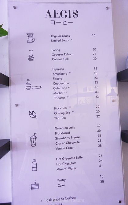 Daftar menu dan harga di Aegis Coffee