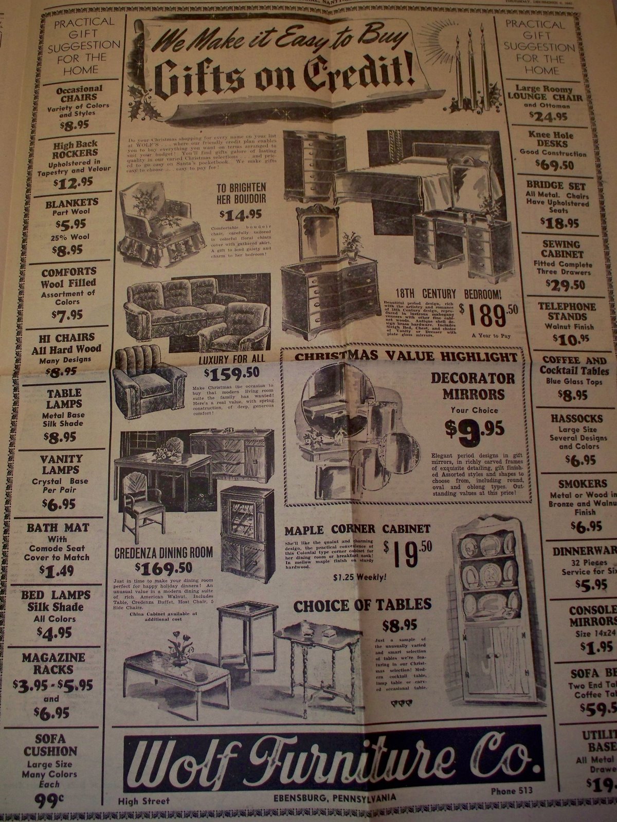 Vintage Johnstown Wolf Furniture 1945