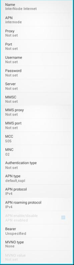 New InterNode APN Settings android