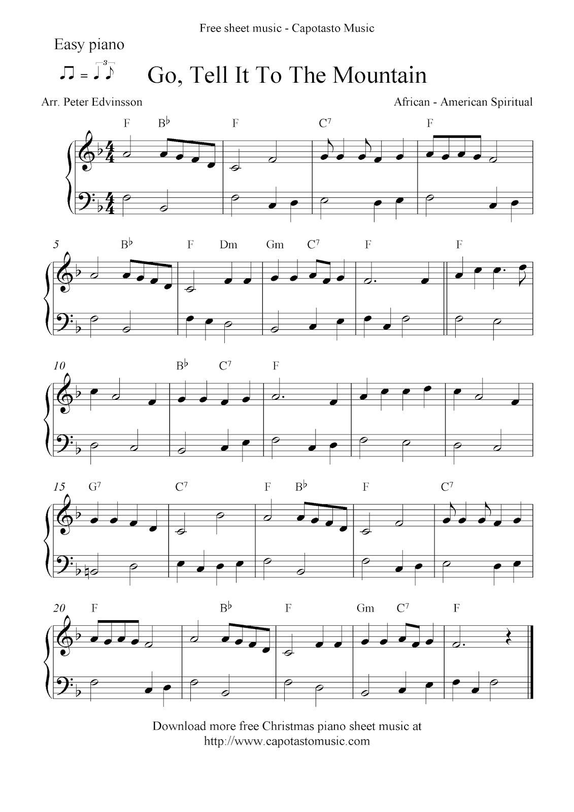 Easy Free Christmas Piano Sheet Music Notes Go Tell It To The Mountain