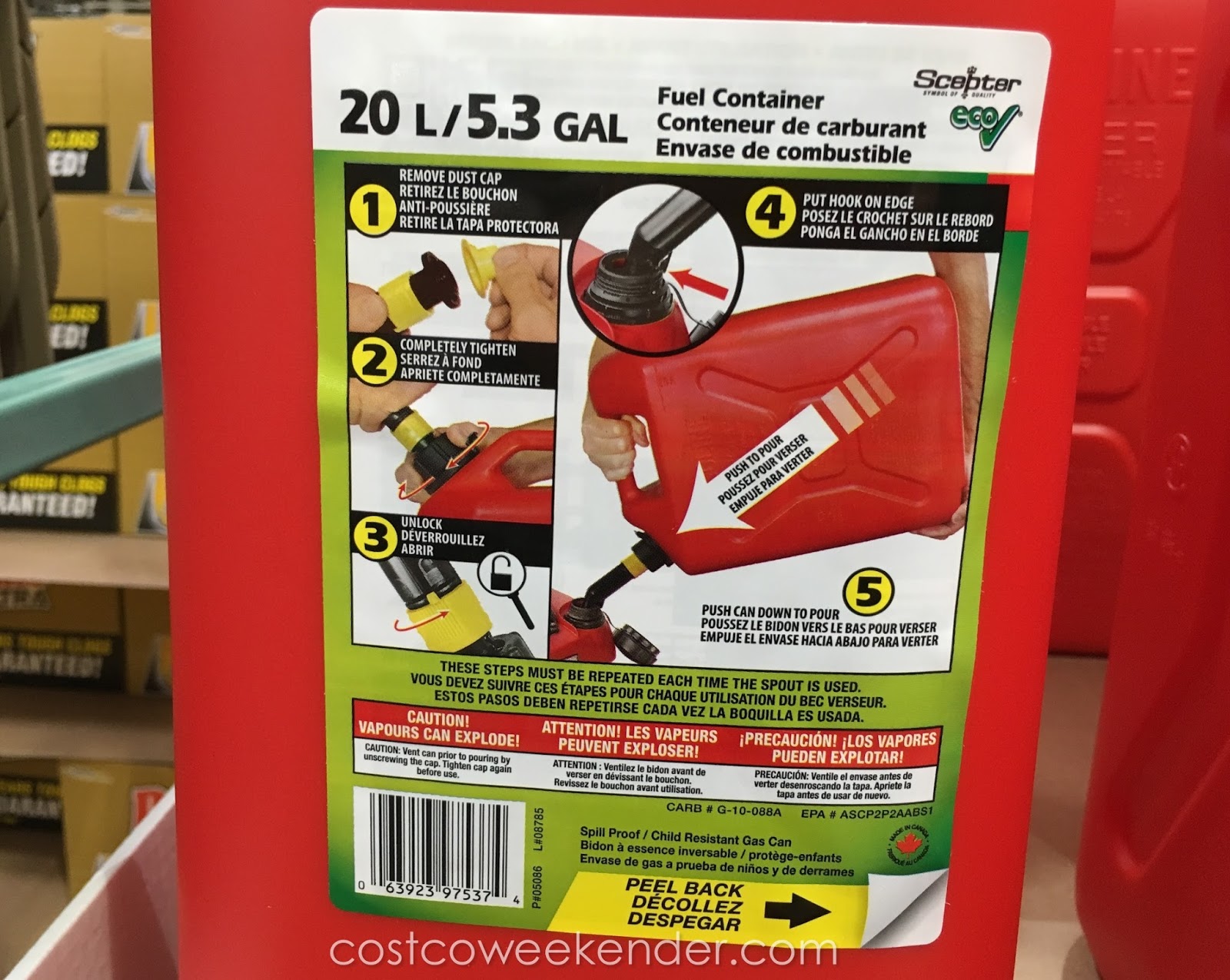 Scepter 5.3 Gallon Gas Can Costco Weekender