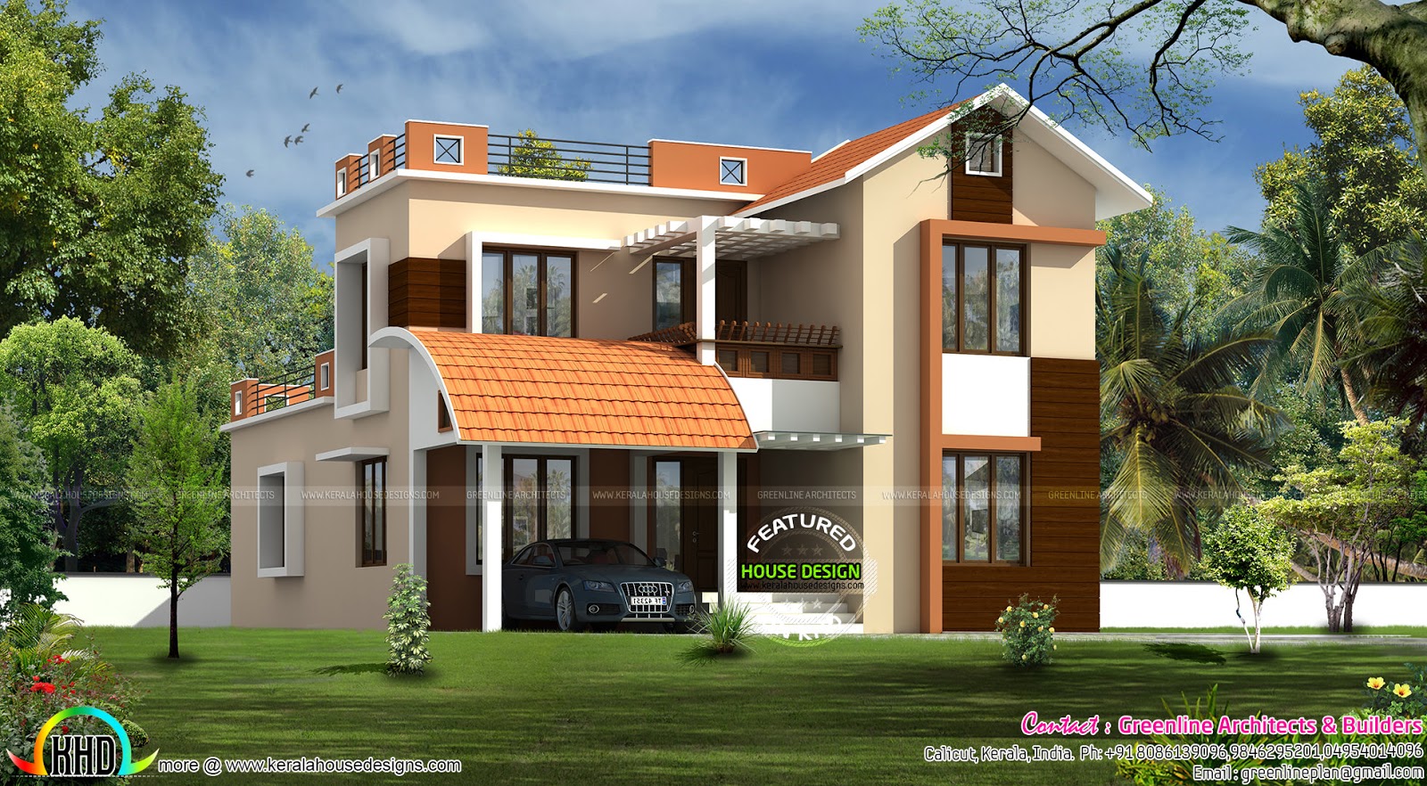 Tamil style painted home - Kerala home design and floor plans - 9000