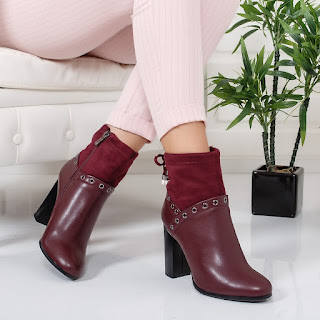 Botine Frevo visinii cu toc gros si piele intoarsa Botine Frevo visinii cu toc gros si piele intoarsa