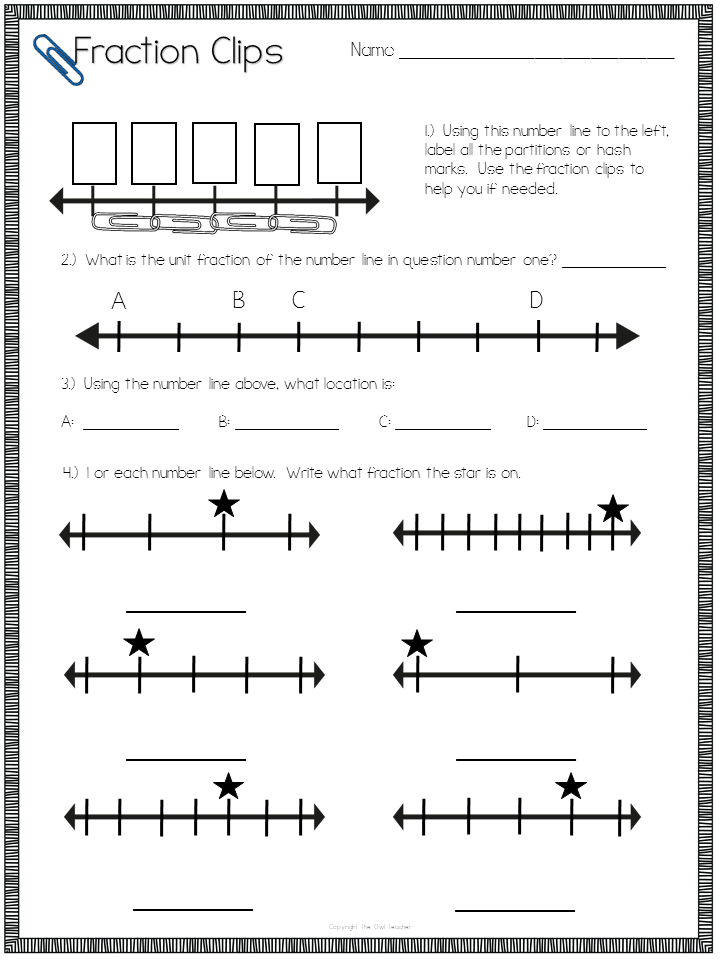 Fraction Number Lines Worksheets