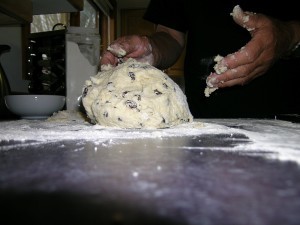 The scone-dough on the counter