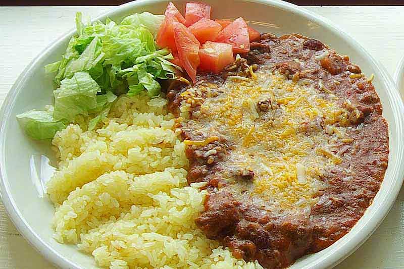 burrito rice,salad,plate