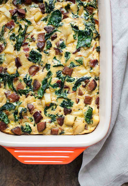 Most Viewed Recipe of the Week: Breakfast Casserole with Bacon, Sausage, Sweet Potato, and Kale from A Calculated Whisk #SecretRecipeClub #recipe #casserole #breakfast