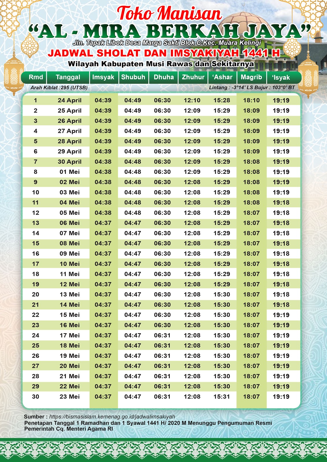 Jadwal Imsakiyah 1441 H Wilayah Musi Rawas Jadwal Imsakiyah 1441 H Wilayah Musi Rawas