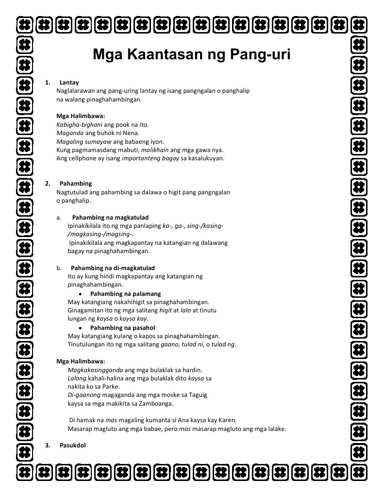 pang-uri worksheets - philippin news collections