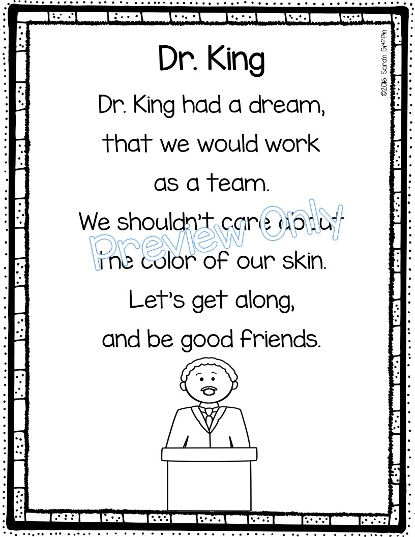Daughters and Kindergarten Martin Luther King Poem for Kids