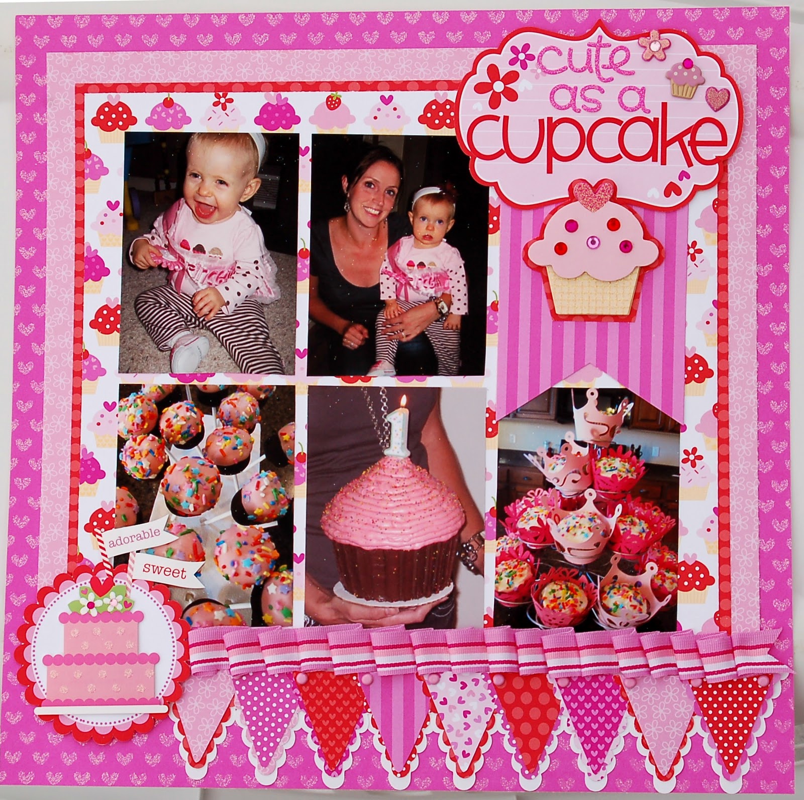 Rhinestones and Ribbon "Cute As A Cupcake" Layout for Doodlebug Design
