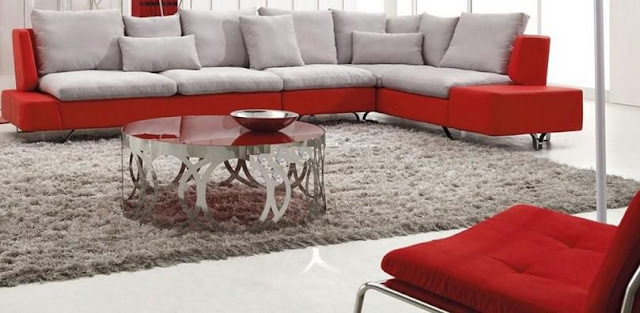 Không gian ngôi nhà quyến rũ bởi sắc đỏ của bộ sofa chữ L phòng khách hiện đại