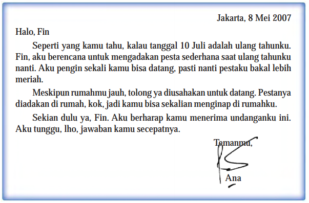 Contoh Surat Tidak Resmi Dalam Bahasa Indonesia Beserta