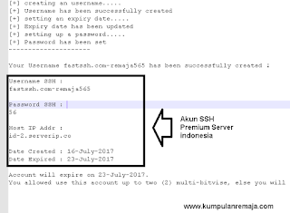  saya Update akun SSH Premium Server Indonesai yang kamarin yang sudah expired  √ Akun SSH Premium Server indonesia 2 Exipred 23 juli 2017
