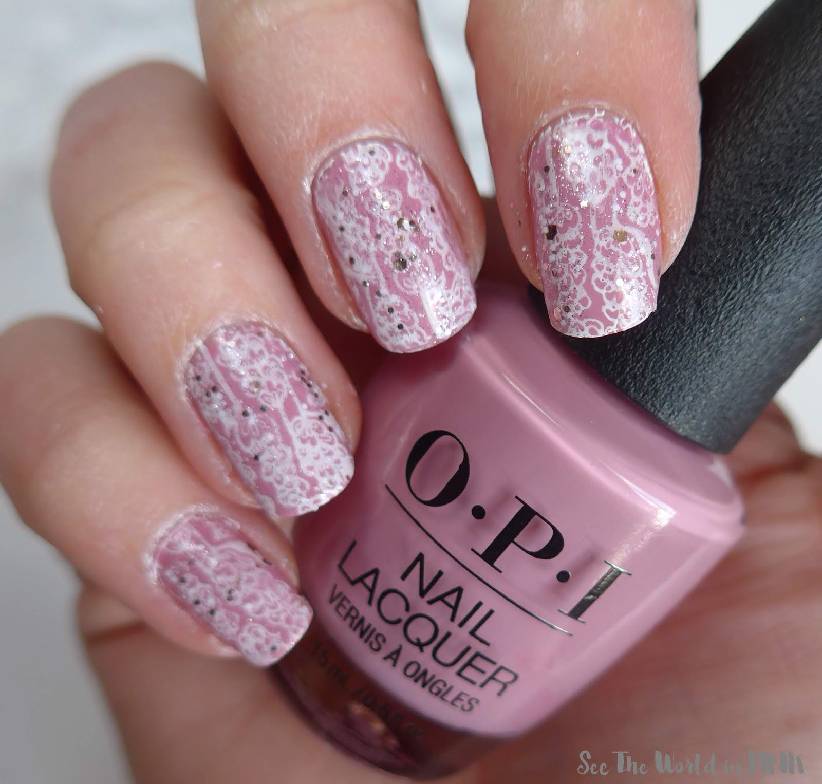 Manicure Monday Pink, Floral & Glitter Bridal Nails See the World