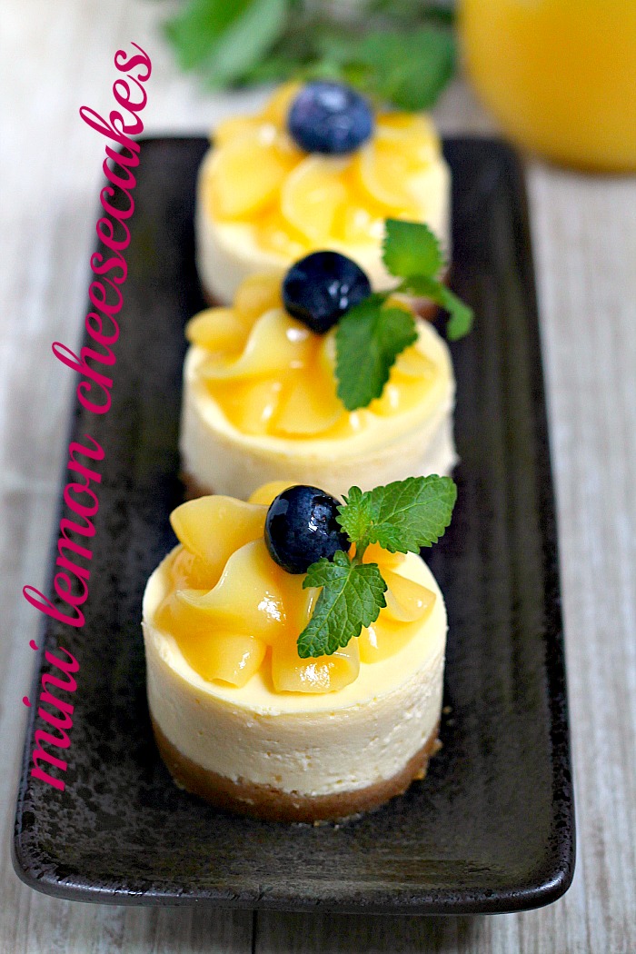 Mini lemon cheesecakes with homemade lemon curd topping