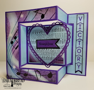 Our Daily Bread Designs Stamp: Victory in Jesus, Paper Collection: Notable Notes, Custom Dies: Tri-Fold Card, Tri-Fold Layers, Alphabet Flags, Ornate Hearts, Squares, Double Stitched Pennant Flags, Pennant Flags