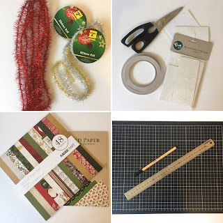 Paper and tinsel handmade Christmas trees embellishments