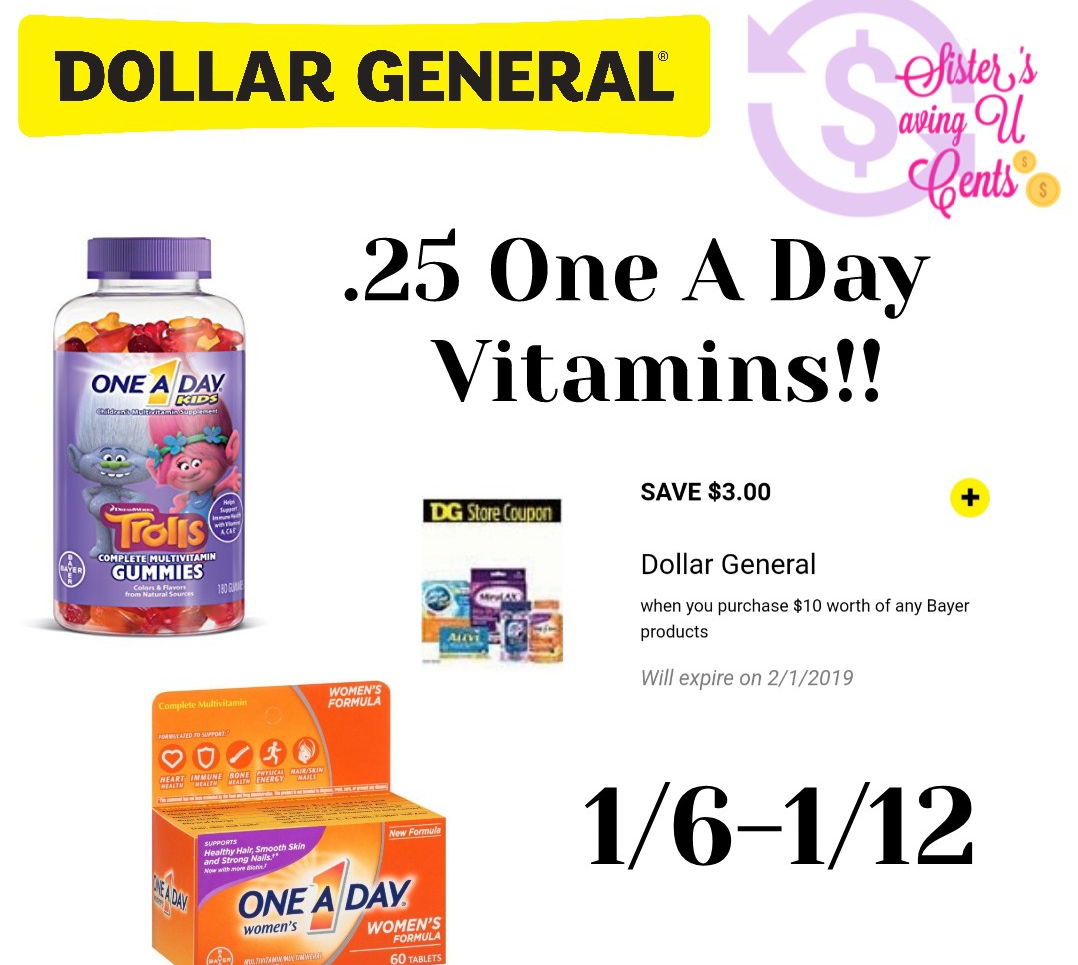 .25 One A Day Vitamins At Dollar General!!