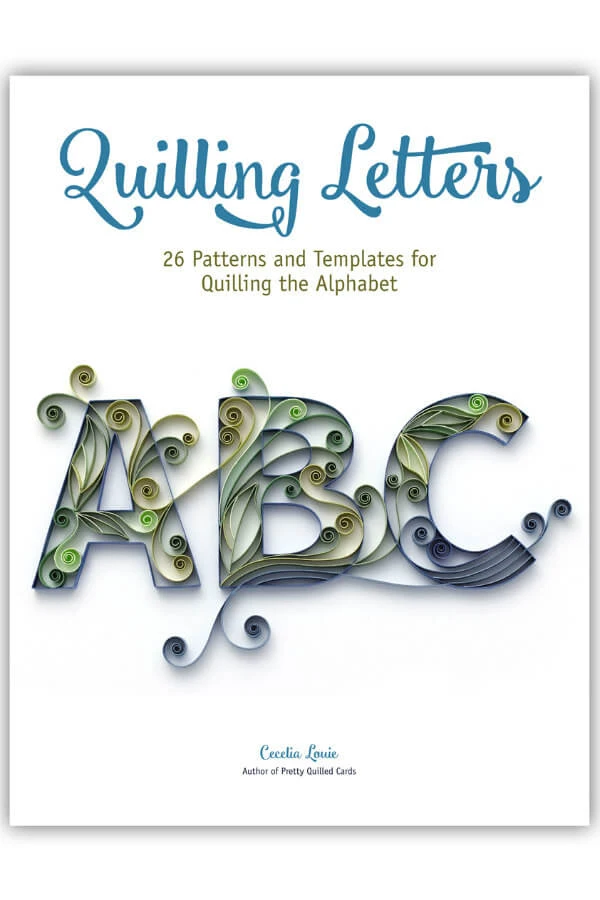 Cover of Quilling Letters E-book with A, B, and C quilled letters filled with paper scrolls