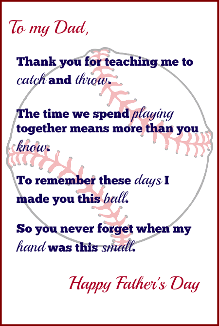Handprint Baseball Father's Day Gift with Free Printable Poem | Sunny