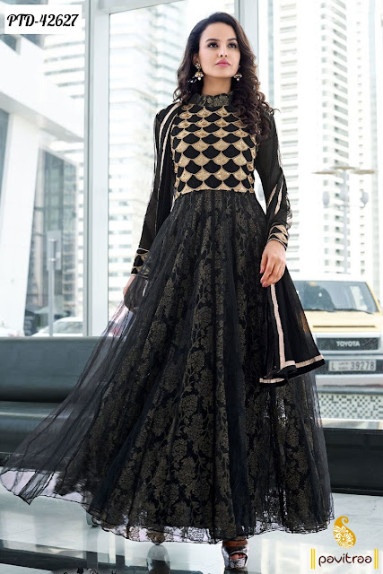Black Floor Length Gown Style Anarkali Suit