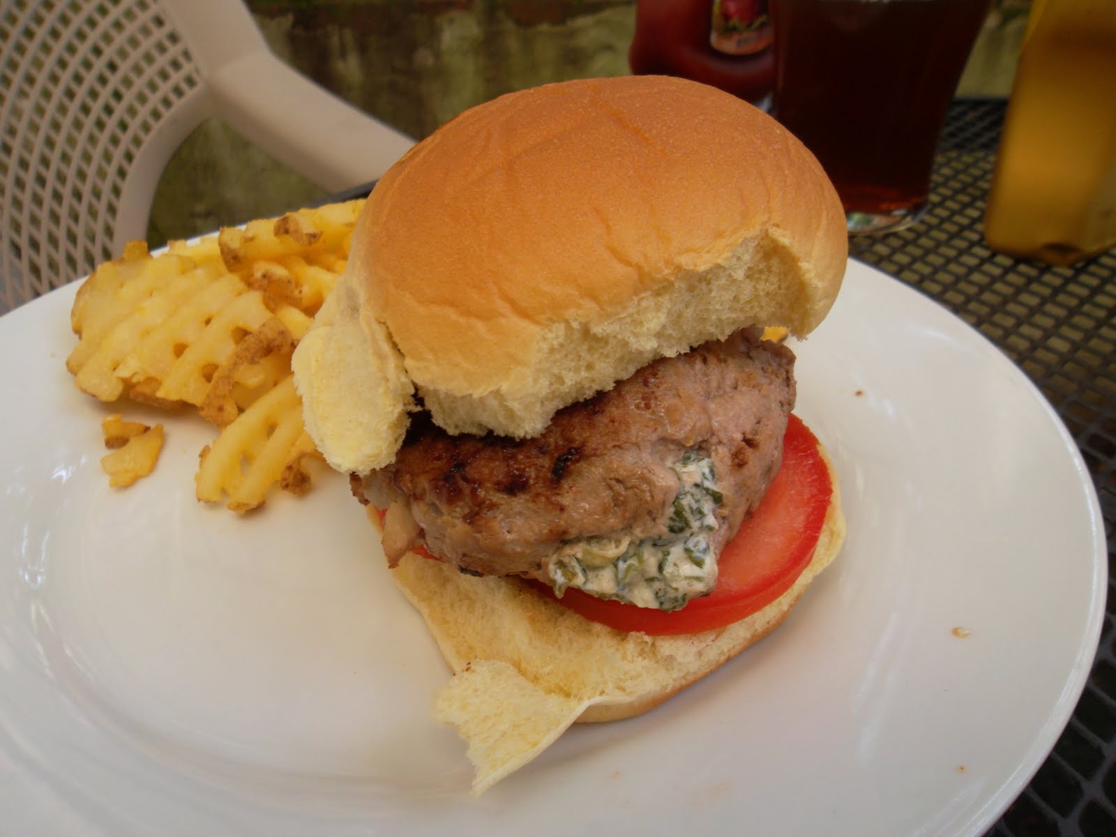 Goat cheese stuffed burgers