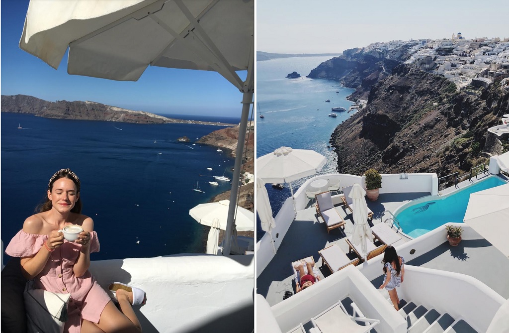 Santorini views breakfst on balcony