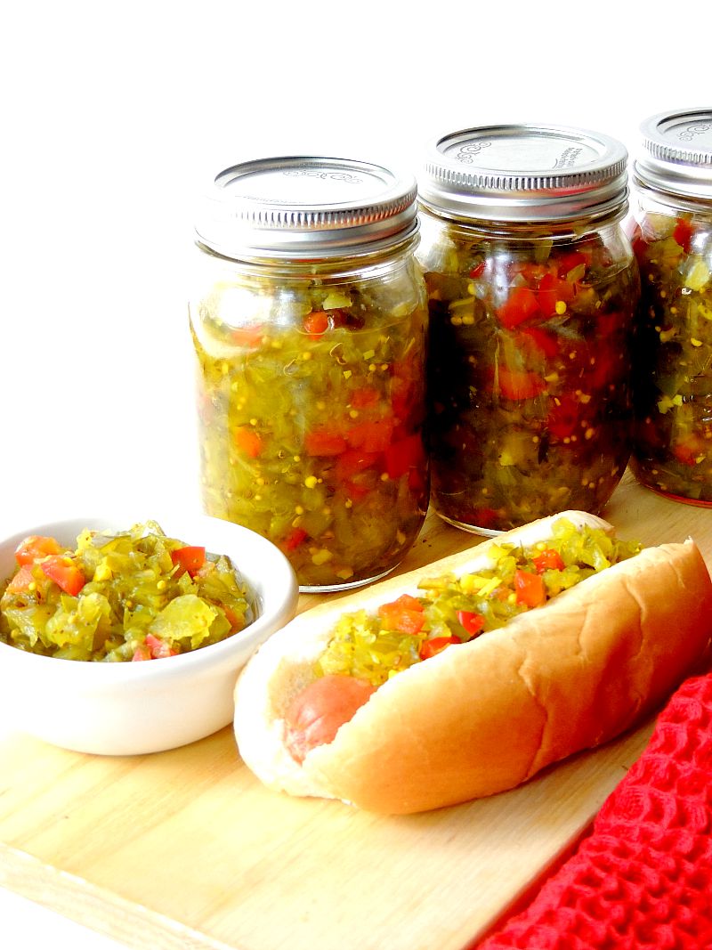This spicy pickle relish recipe is perfect. Tangy, sweet, with just a bit of heat. It will soon become your go-to relish for hot dogs, burgers, and more and the perfect way to add a little something something to your low carb and keto dishes! #pickle #relish #cucumber #spicy #lowcarb #keto #easy #canning #recipe | bobbiskozykitchen.com