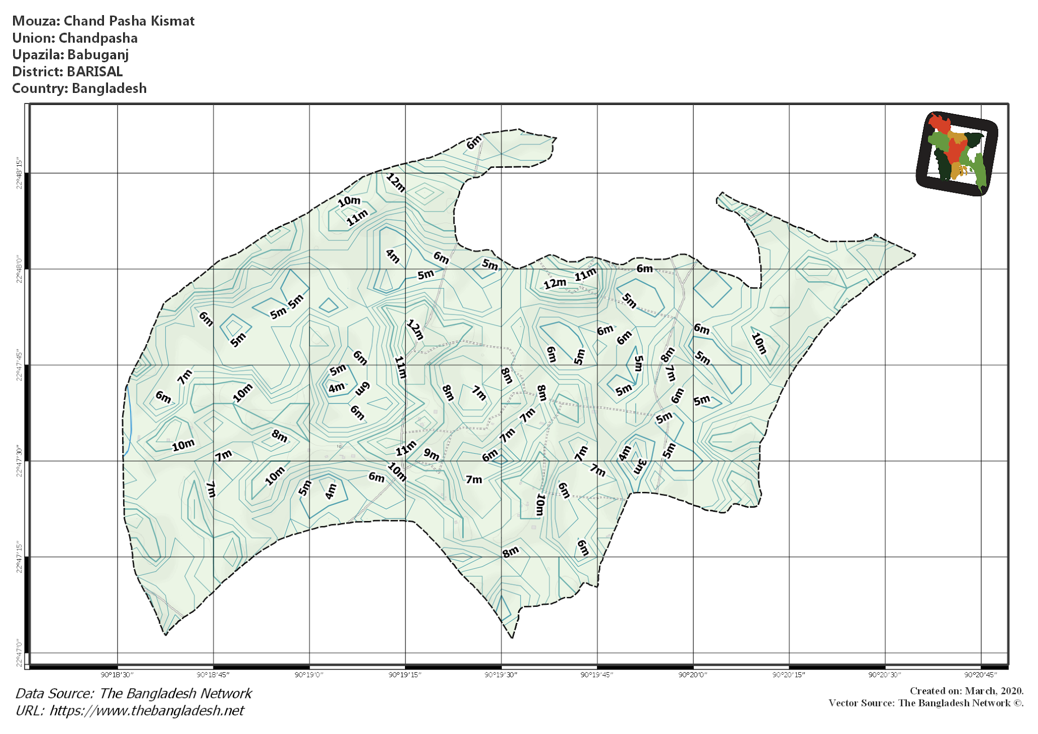 Map of Chand Pasha Kismat Mouza of Babuganj Upazila, BARISAL, Bangladesh.