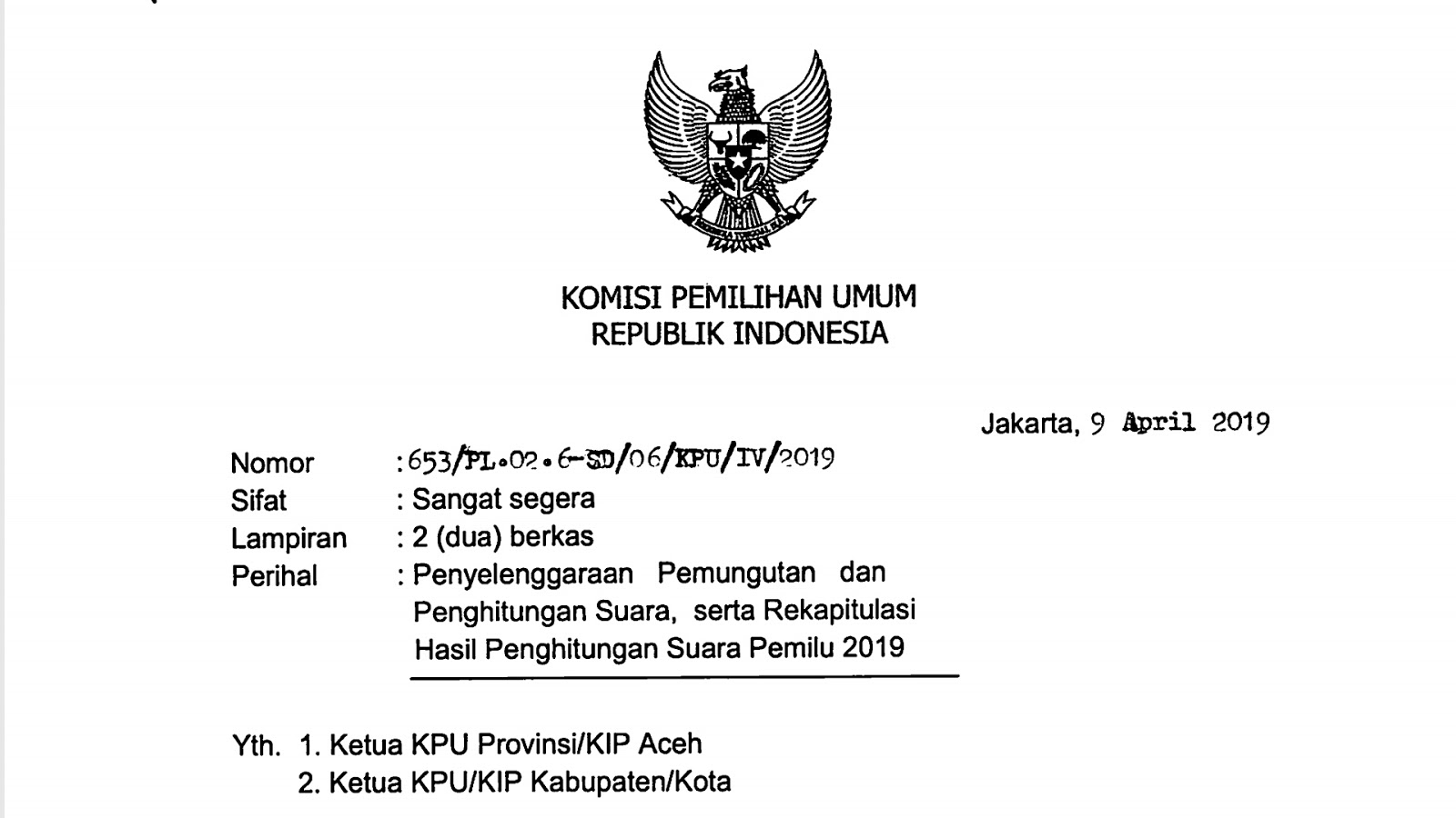 Surat Edaran Kpu No 653 Dan No 704 Cap Kepada Ketua Kpu